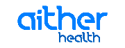 Aither The logo features the word aither in bold blue lowercase letters, with the word health in smaller blue lowercase letters beneath it on the right side. The background is transparent.
