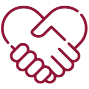 Icons-18 A maroon outline of two hands shaking, forming the shape of a heart.