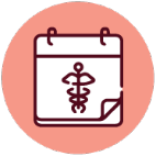 Icons-26 A calendar icon with a medical caduceus symbol in the center, shown on a pink circular background.