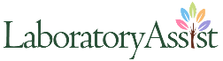 Laboratory Assist logo with the text Laboratory Assist; the dot on the letter i is designed as a tree with colorful leaves in blue, green, pink, and yellow—reflecting growth and innovation in laboratory imaging.