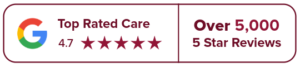 Google Top Rated Care badge with a 4.7-star rating out of 5 and over 5,000 five-star reviews.